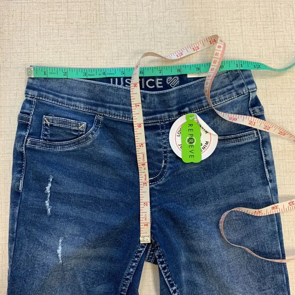 Justice Jeans Girls Youth 10 Blue Repreve Leggings Distressed Stretch Cotton New